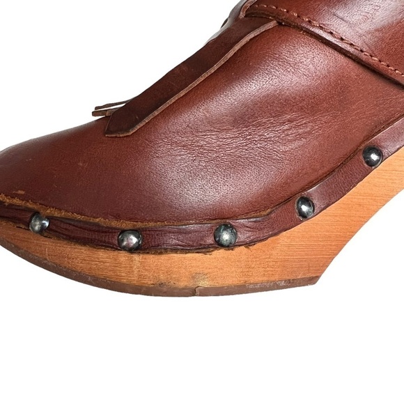 Madewell “1937 Footwear” Brown Leather Tassels Chunky Clog boho heels Size 7 - Picture 7 of 10